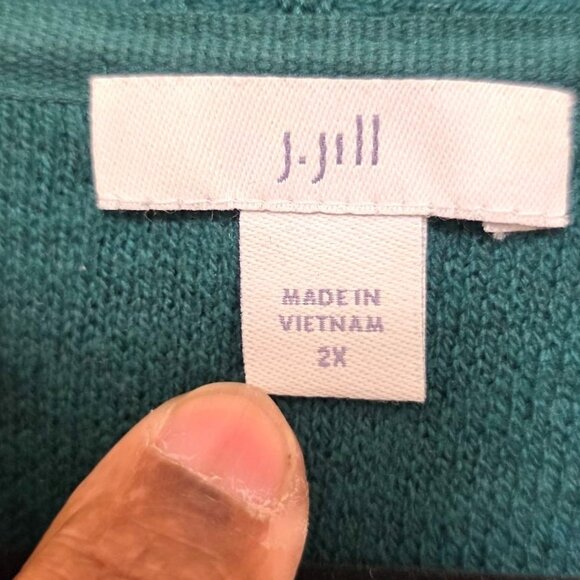 J.Jill Womens Open Front Teal Cardigan Sweater 2X Cotton Blend Ribbed Knit Long - Picture 6 of 8